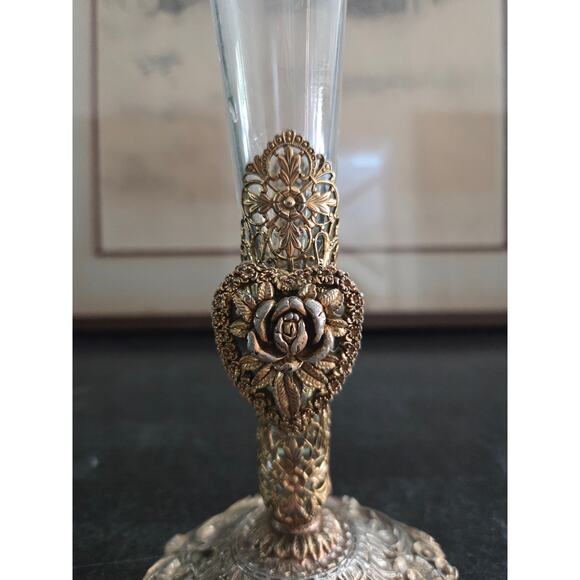 Vintage Matson Ormolu Gold Filigree Rose Bud Vase 12" Hollywood Regency Style - Picture 6 of 10
